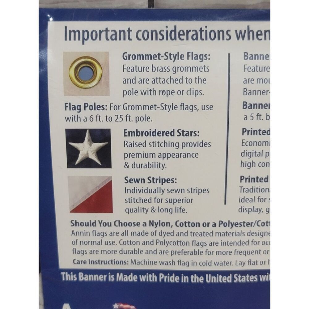 Annin Nylon US Banner, 2 1/2 FT x 4 FT (New) #A52 - Picture 5 of 6